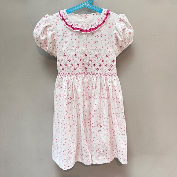 Pettigirl Girls Smocked Dress Puff Sleeve Hand Made Dress‎ w bow- Sz. 5 - Picture 1 of 5